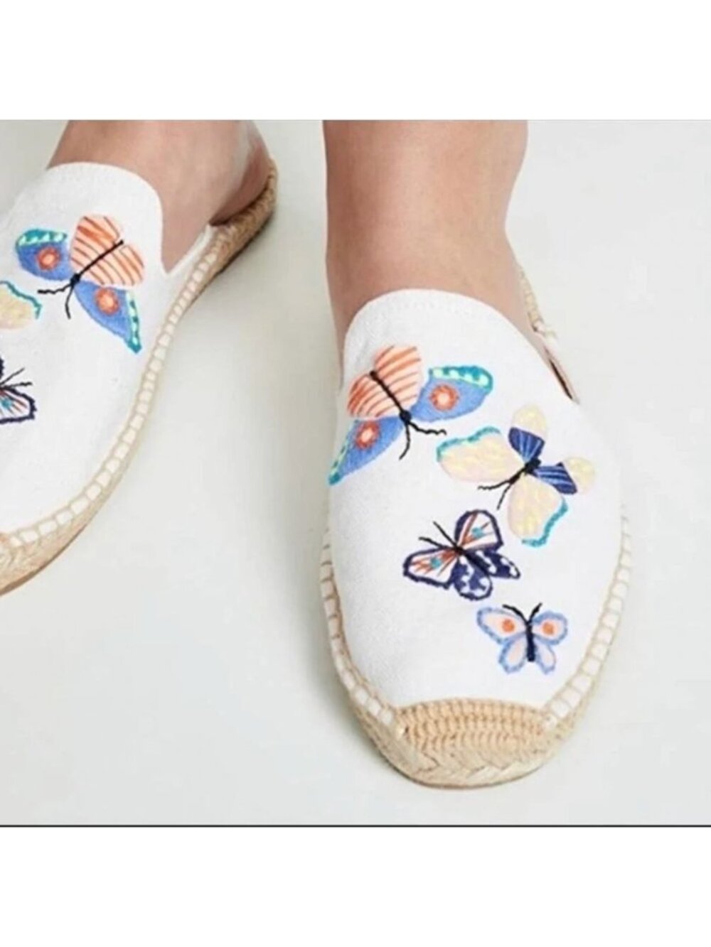 Soludos Womens Butterfly Embroidered Canvas Espadrille Mule Slide Size 10 US